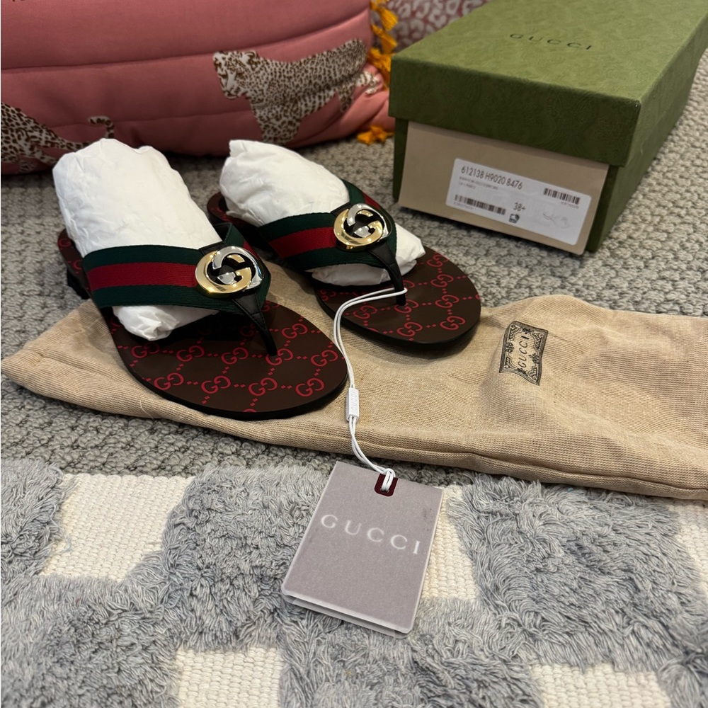Gucci Black and Red Sandals with Signature GG Emblem
